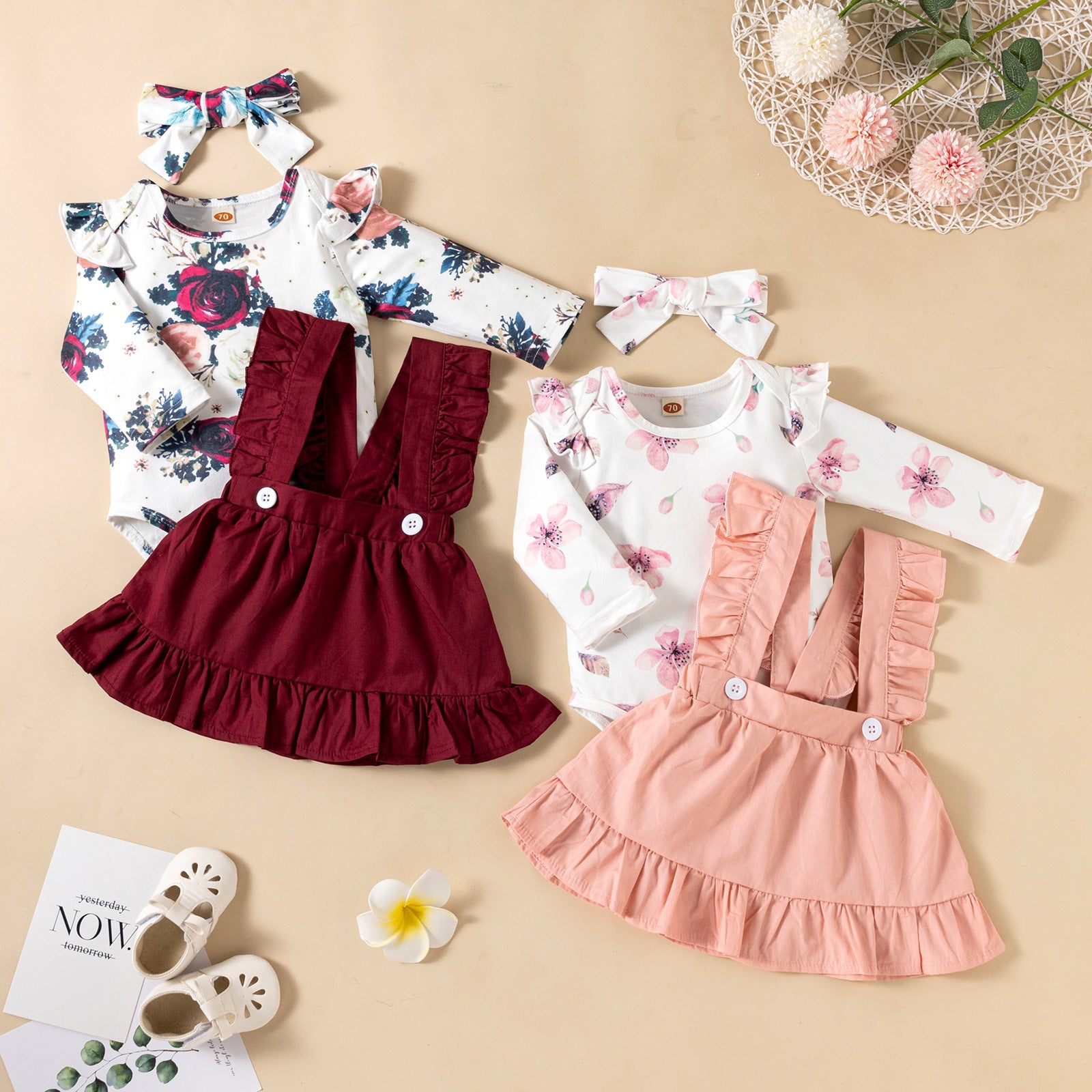 Ruffle Romper & Headband Set (3pcs)