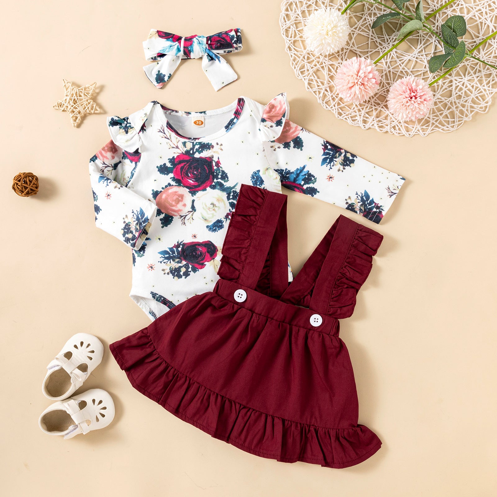 Ruffle Romper & Headband Set (3pcs)