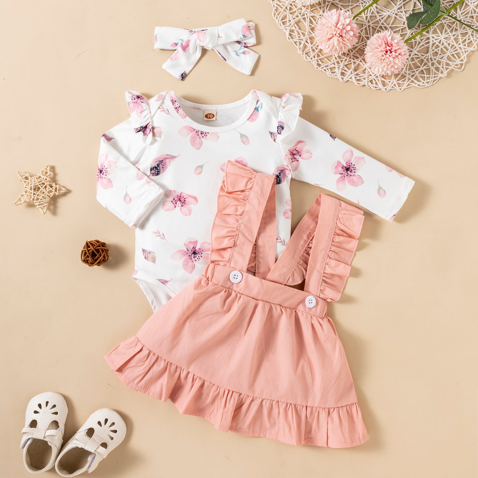 Ruffle Romper & Headband Set (3pcs)